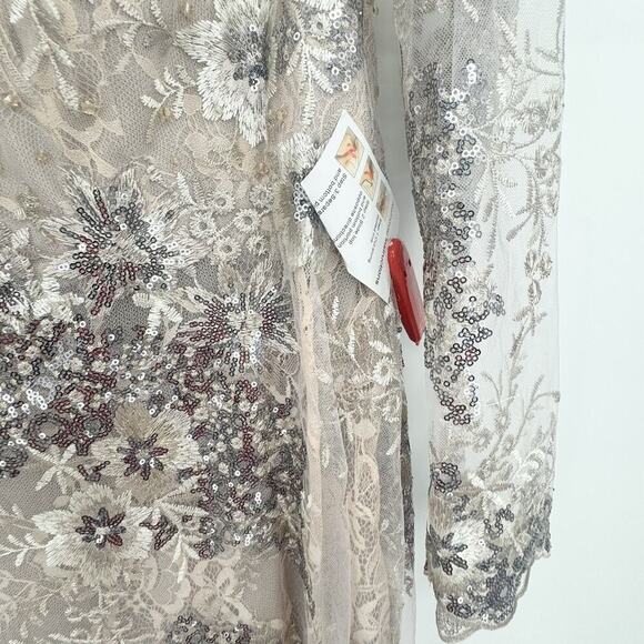 Mac Duggal Floral Embroidered Sequin Embellished V-Neck Illusion Gown 16 NWT - Picture 11 of 13